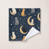 Joli Chat Lune et Étoiles Mystiques (Gant de toilette)