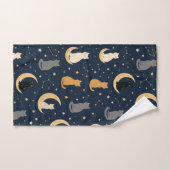Joli Chat Lune et Étoiles Mystiques (Serviette à main)