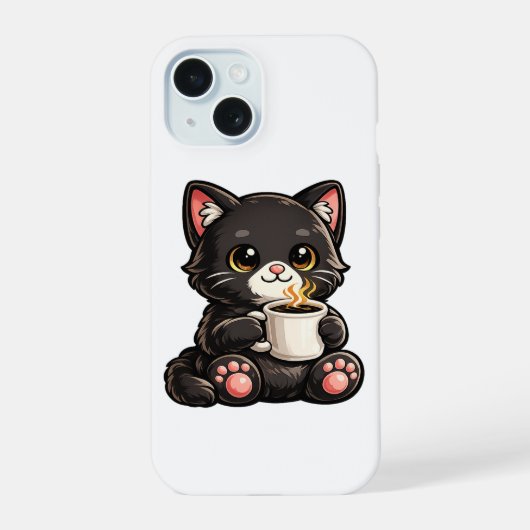 Joli Chat Noir avec Café (Verso)