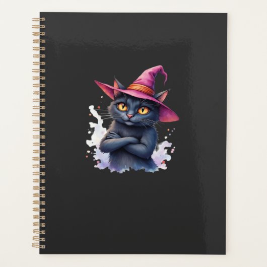 Joli chat noir avec chapeau de sorcière � Illustra (Devant)