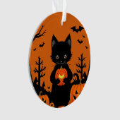 Joli Chat Noir avec des Citrouilles d'Halloween (devant)