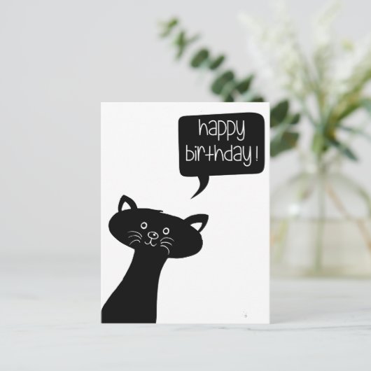 Joli Chat Noir - Carte d'anniversaire (Debout devant)