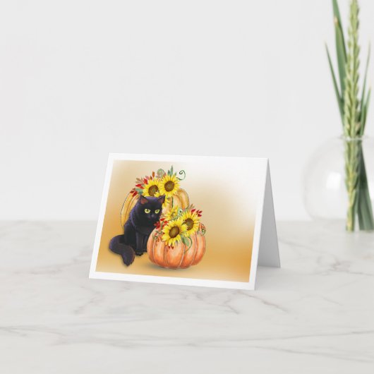 Joli chat noir et Citrouille Halloween carte de no (Devant)