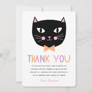 Joli chat noir pastel merci carte d'anniversaire
