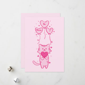 joli chat & ours coeurs roses carte joyeuse Saint 