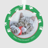 Joli chat premier Noël empreintes de pattes vertes (dos)