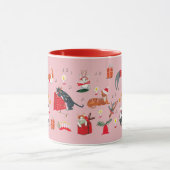 Joli chat retro rose motif de Noël Mug (Centre)
