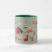 Joli chat rétro vert Noël motif Mug (Centre)