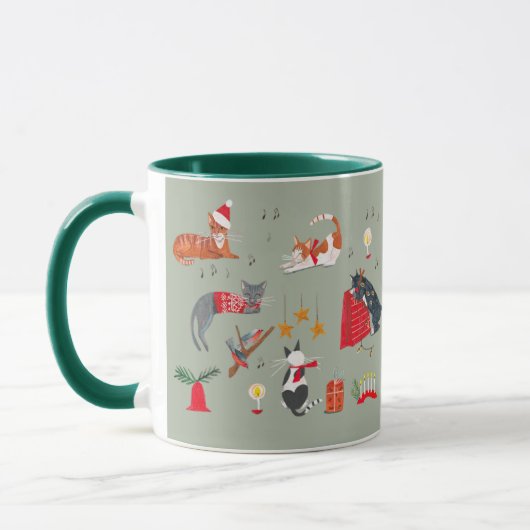 Joli chat rétro vert Noël motif Mug (Gauche)