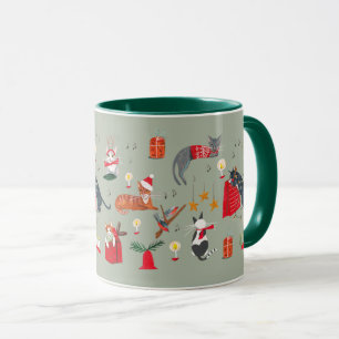 Joli chat rétro vert Noël motif Mug