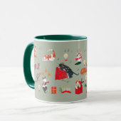 Joli chat rétro vert Noël motif Mug (Devant gauche)