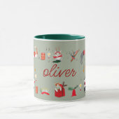 Joli chat rétro vert Noël motif Mug (Centre)