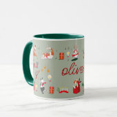 Joli chat rétro vert Noël motif Mug (Devant gauche)