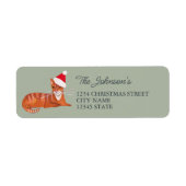 Joli chat roux étiquette de Noël verte (Devant)