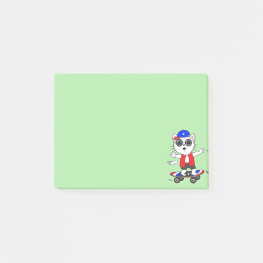 Joli chat skater sur des Post-it vert citron (Devant)