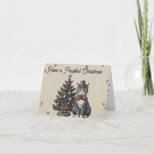 Joli chat tigré vintage Noël Merci