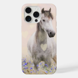 Joli Cheval Blanc Fleurs Violettes Aquarelle Occid
