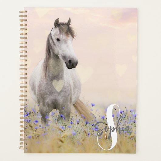 Joli Cheval Blanc Violet Fleur Monogramme (Devant)