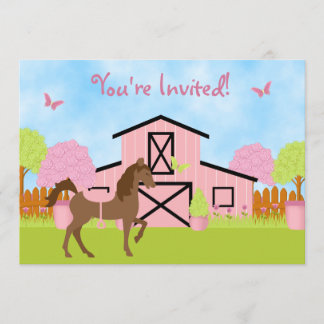 Joli Cheval Brown et Fleurs Invitation Anniversair