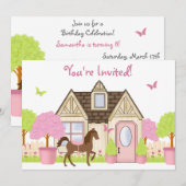 Joli Cheval de Jardin Invitations de fête d'annive (Devant / Derrière)