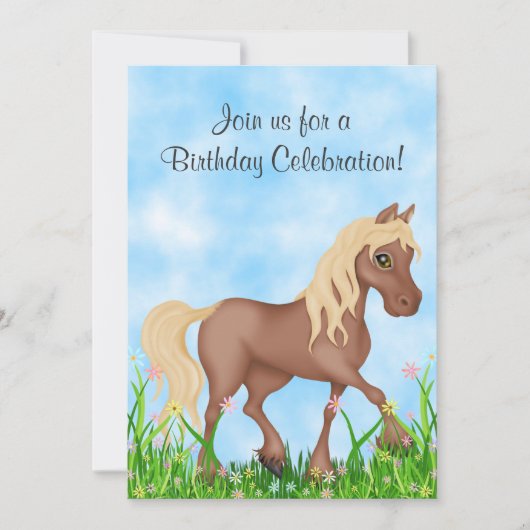 Joli Cheval et Fleurs Invitation Anniversaire (Devant)