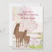 Joli Chevaux Brown et Fleurs Invitation Baby showe (Devant)