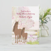Joli Chevaux Brown et Fleurs Invitation Baby showe (Debout devant)