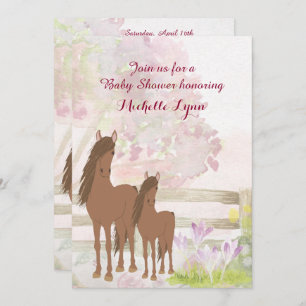 Joli Chevaux Brown et Fleurs Invitation Baby showe