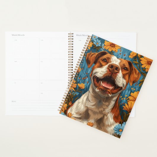 Joli chien brun et blanc et fleurs (Devant avec enveloppe)