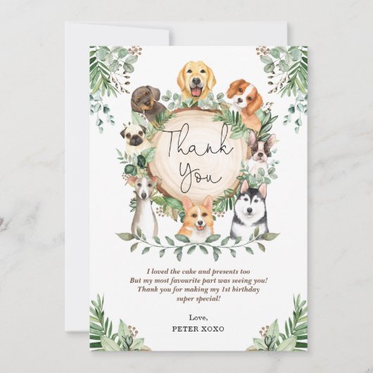 Joli chien coquelicot vert Anniversaire Merci (Devant)