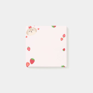 Joli chiot avec notes collantes post-it fraise
