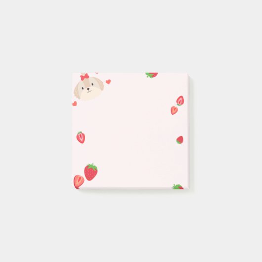 Joli chiot avec notes collantes post-it fraise (Devant)