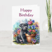 Joli chiot d'anniversaire dans la carte de voeux d (Devant)