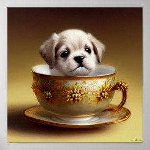 Joli chiot dans une affiche de Tea-up