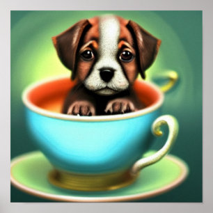 Joli chiot dans une affiche de Tea-up