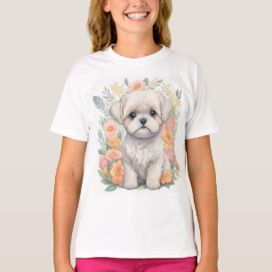 Joli chiot maltais avec T-shirt Fleurs d'été