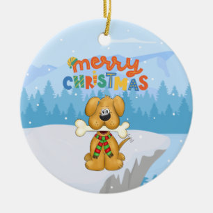 Joli chiot os Neige de Noël Ornement en céramique