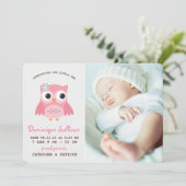 Joli Chouette rose Faire-part de naissance photo (Debout devant)