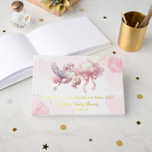 Joli Cigogne Rose avec Nuage pour Fête de Naissanc