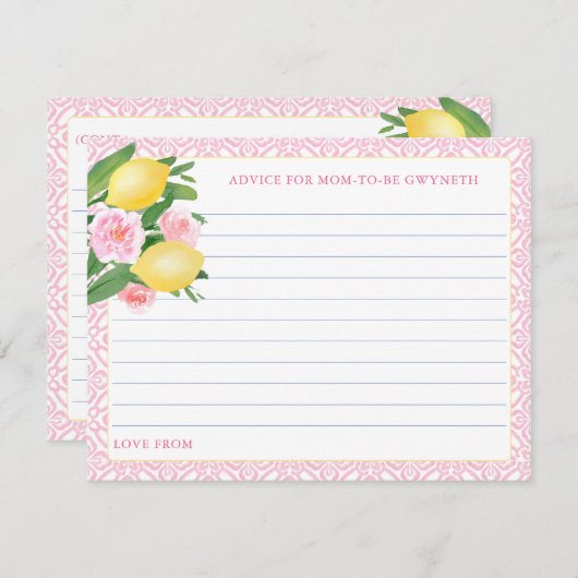 Joli Citron Rose Conseils Pour Carte Maman-To-Be (Devant / Derrière)