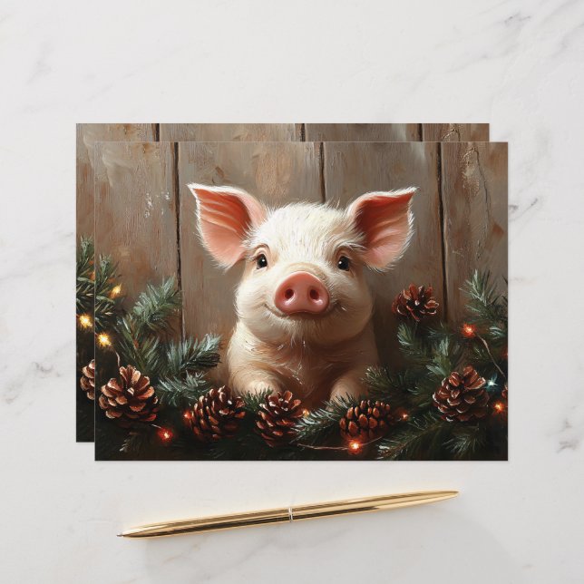 Joli Cochon de Noël Rustique de papier à scandale (Devant/Arrière en situation)
