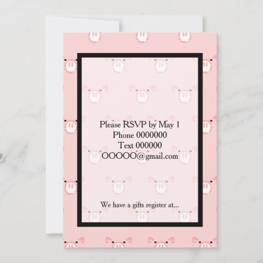 Joli Cochon Rose Face Motif Amusant Faire-part de  (Dos)