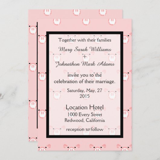 Joli Cochon Rose Face Motif Amusant Faire-part de  (Devant / Derrière)