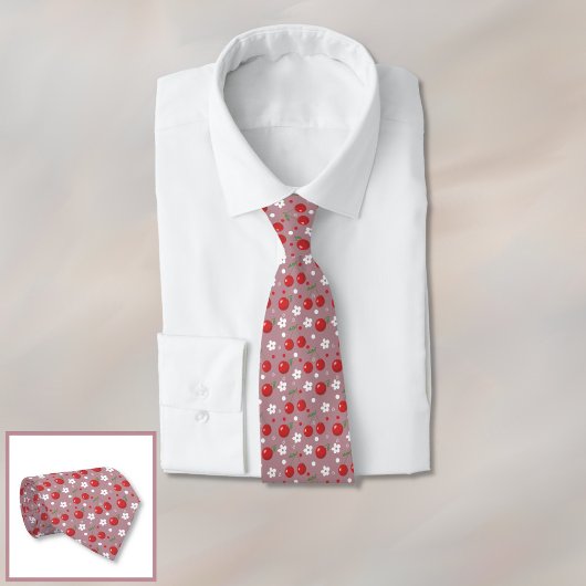 Joli col cravate motif cerise