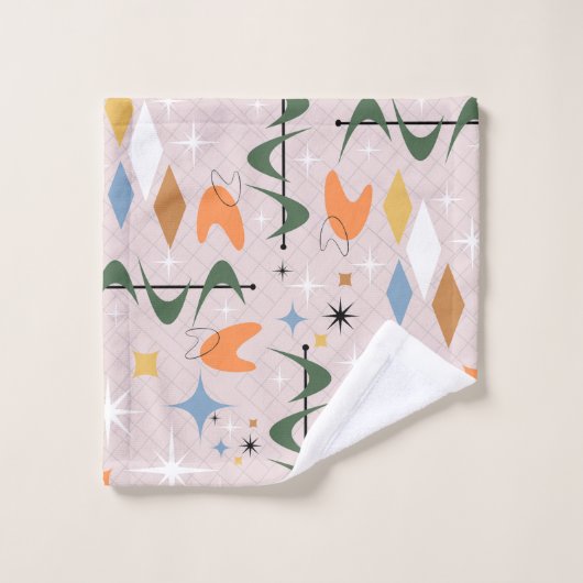 Joli contemporain rétro motif atomique rose (Gant de toilette)