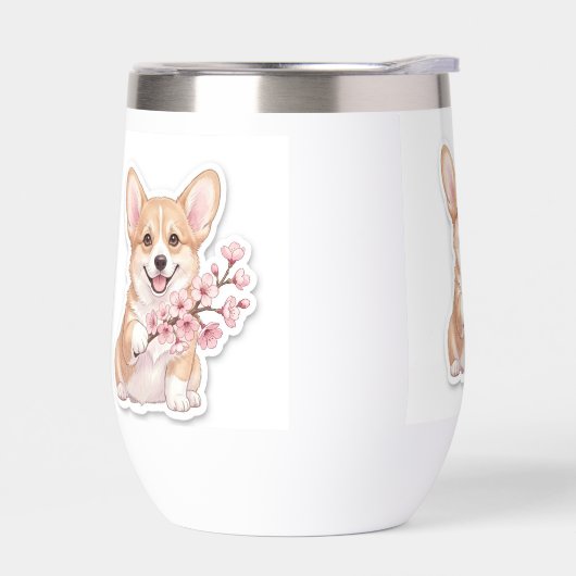 Joli Corgi avec branche de fleurs de cerisier (Gauche)