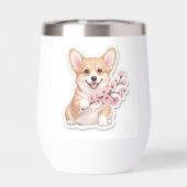 Joli Corgi avec branche de fleurs de cerisier (Arrière)