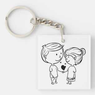 Joli Couple Tenant Un Porte-Clés en Forme de Cœur