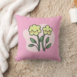 Joli Coussin à Jeter Fleurs Jaunes Souriantes Kawa