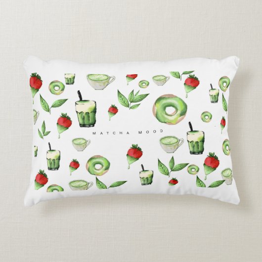 Joli Coussin à Jeter Matcha et Fruits au Style Est (Devant)